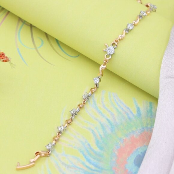 Elegant Rose Gold and Silver Crystal Bow Design Bracelet, Adjustable, XPBL0693 - Picture 5 of 12